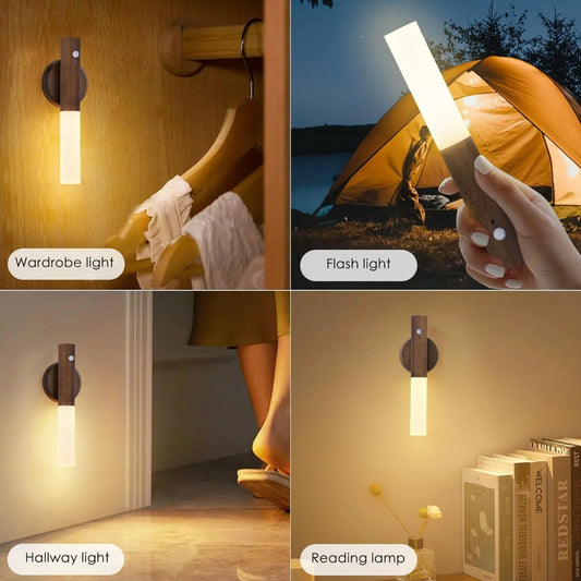 Smart Motion Sensor Night Light LED Rechargeable Magnetic Wall Lamp Portable for Hallway Bedroom Stairs Bathroom Cabinets Decor