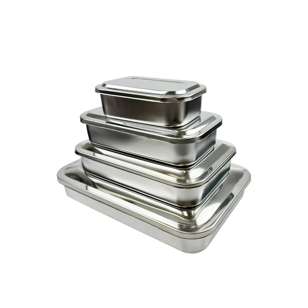 Bandeja Dental con tapa, caja de desinfección de acero inoxidable, caja de almacenamiento de instrumentos médicos quirúrgicos para odontología, contenedor de esterilización