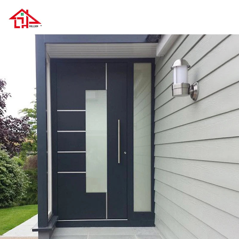 Modern Aluminum Front Door with Frosted Glass, High-Security Exterior Entry Door, Custom Design for Residential Villa