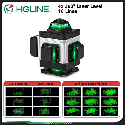 HGLINE Professional 16 Lines Laser Level With APP Remote Control Selfleveling 360° Horizontal And Vertical Laser Level