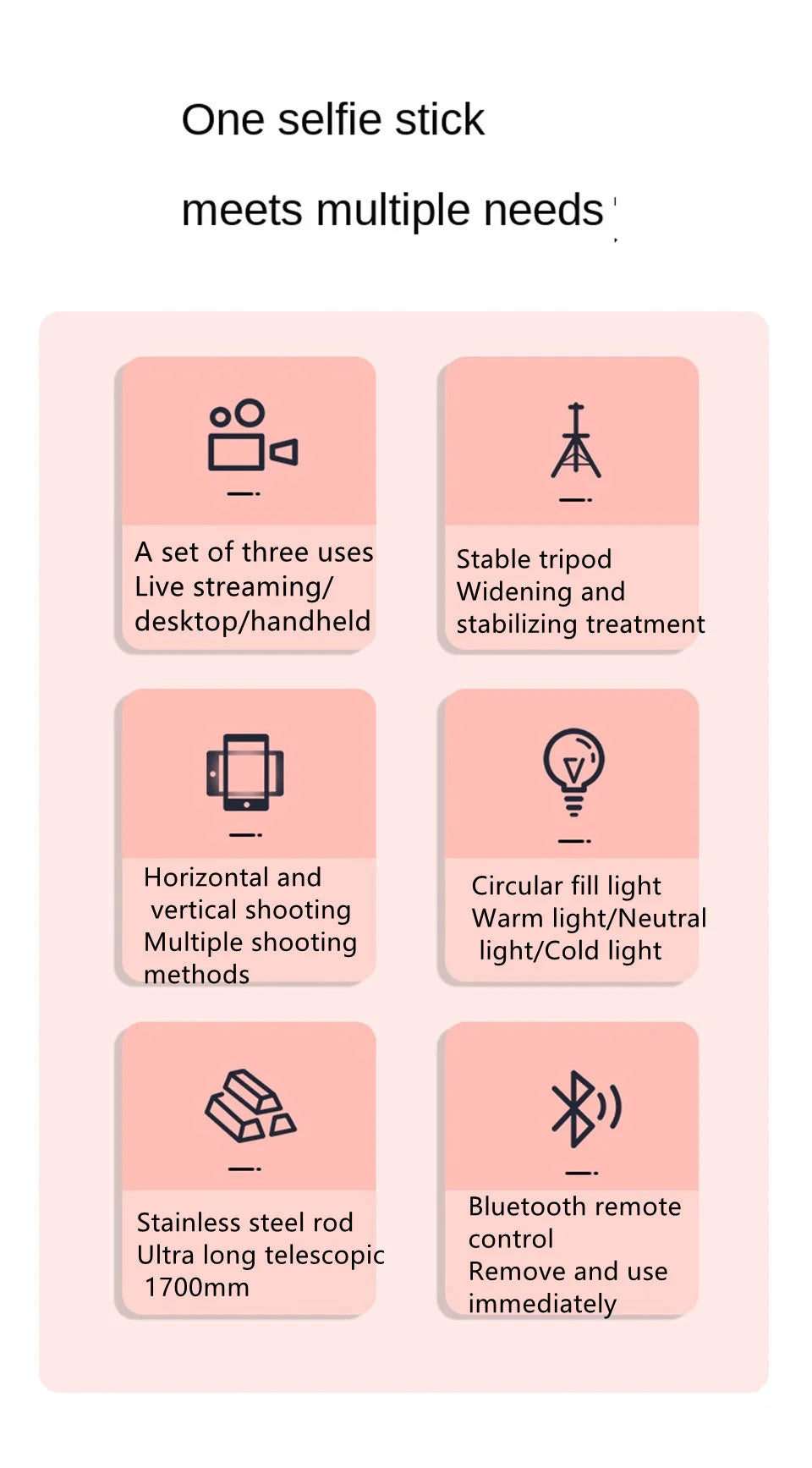 MEUYAG 170cm 360 ° rotation Selfie Stick with Wireless Bluetooth Extended Tripod with Remote Shutter for smartphone Android ios