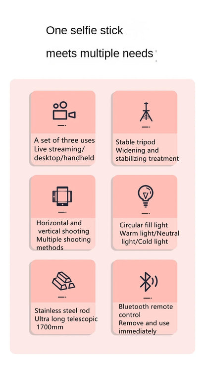 MEUYAG 170cm 360 ° rotation Selfie Stick with Wireless Bluetooth Extended Tripod with Remote Shutter for smartphone Android ios