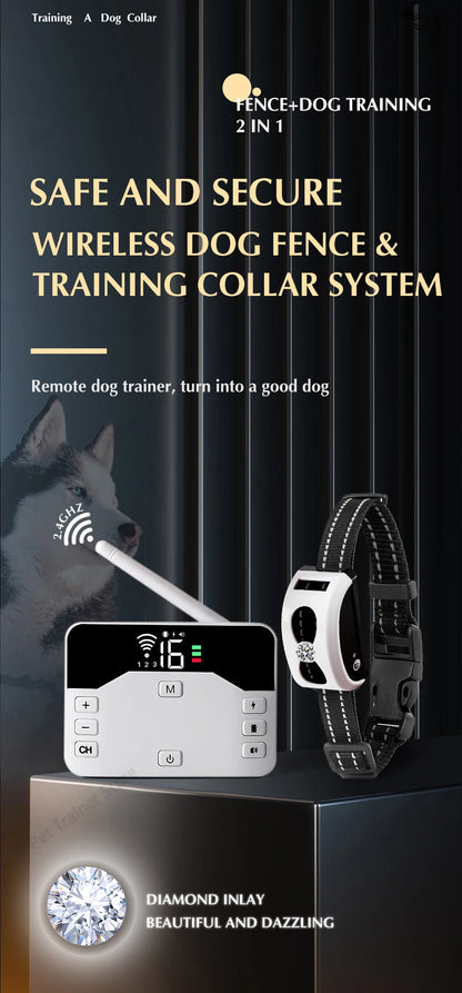 2 In 1 Electric Pet Wireless Fence Dog Training Collar Anti Runaway Up to 3 Dogs Outdoor Pet Containment Rechargeable System