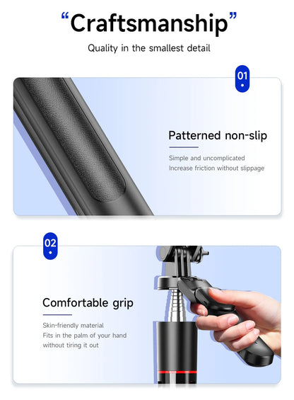 MEUYAG Trípode para palo selfie con luz de relleno monopié de 1708 mm de largo, control remoto Bluetooth, 360 °   Rotación, Interfaz 1/4, para teléfono móvil