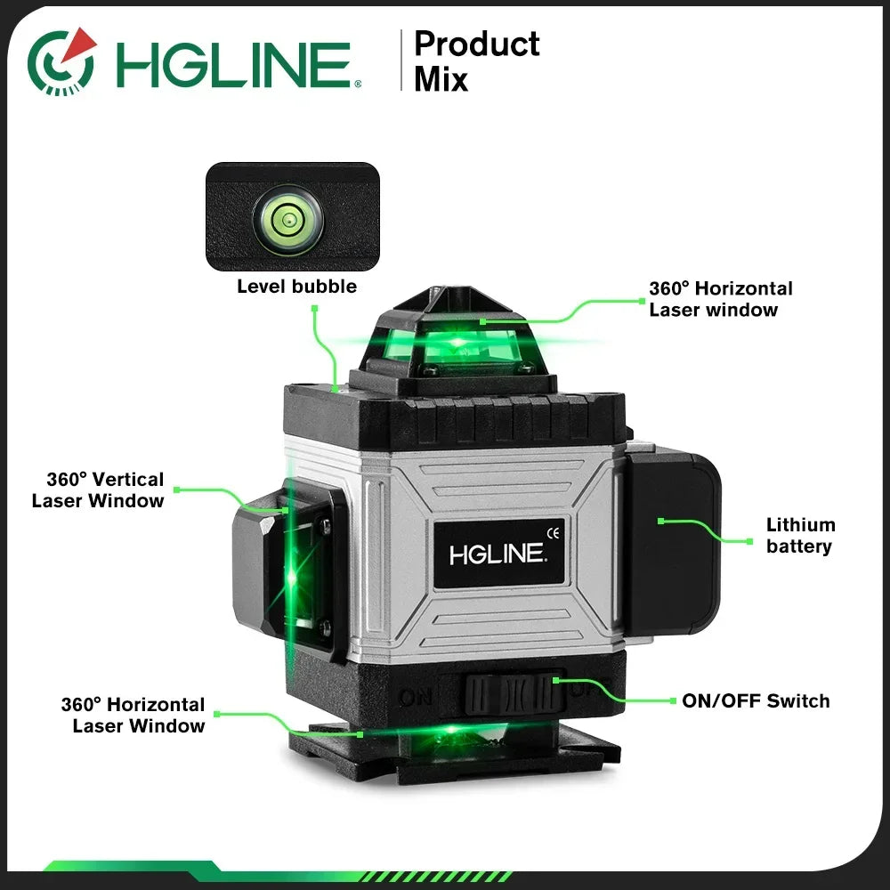 HGLINE Professional 16 Lines Laser Level With APP Remote Control Selfleveling 360° Horizontal And Vertical Laser Level