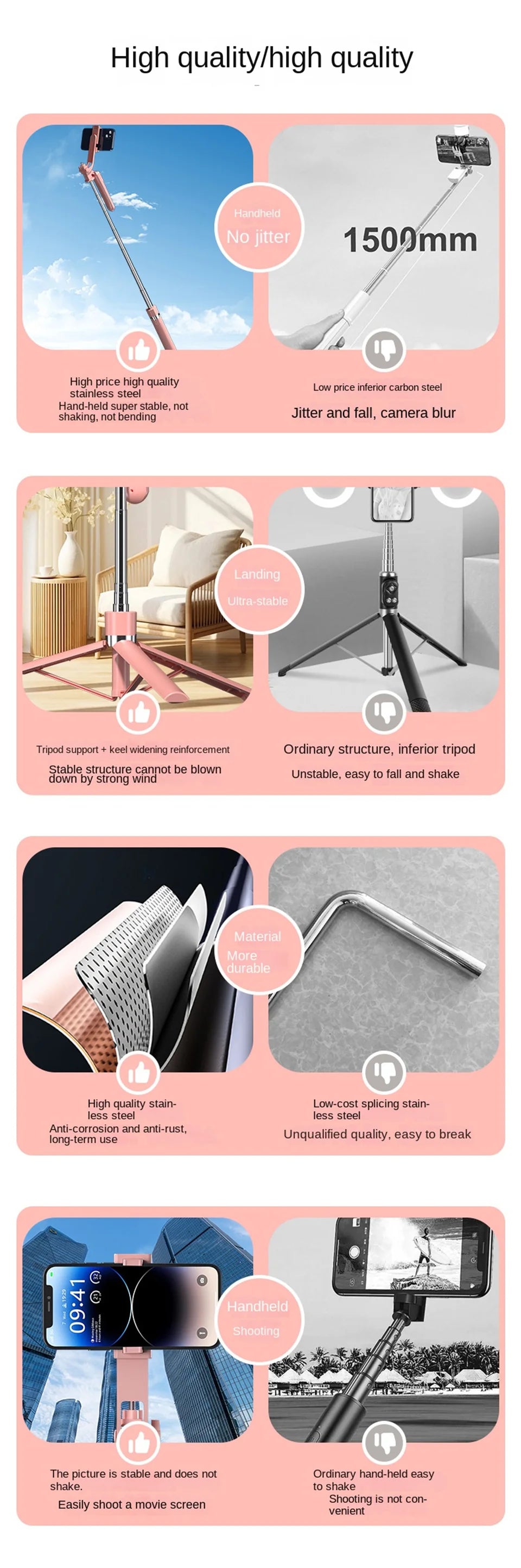 MEUYAG 170cm 360 ° rotation Selfie Stick with Wireless Bluetooth Extended Tripod with Remote Shutter for smartphone Android ios