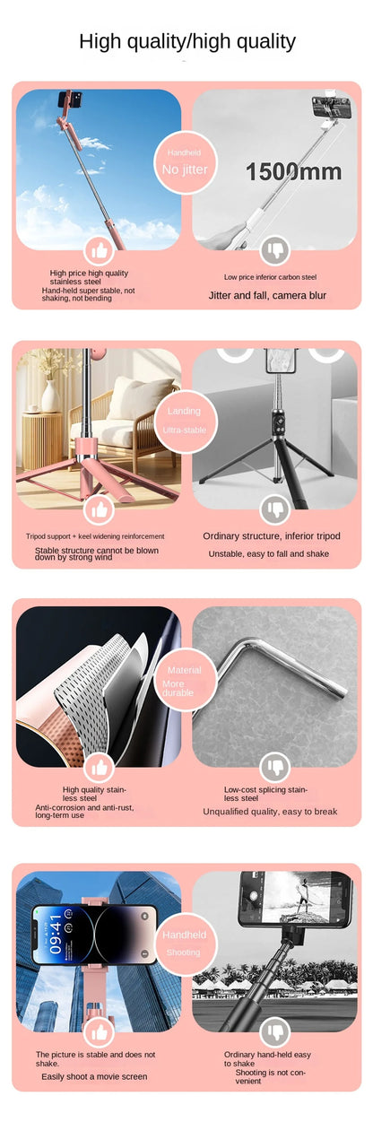 MEUYAG 170cm 360 ° rotation Selfie Stick with Wireless Bluetooth Extended Tripod with Remote Shutter for smartphone Android ios