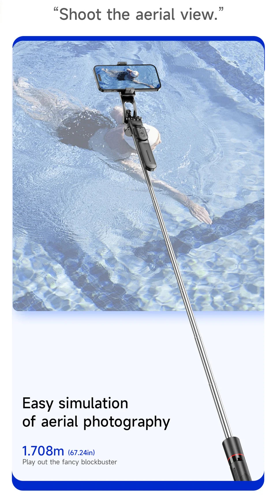 MEUYAG Selfie Stick Tripod 1708mm Long Monopod with Fill Light Bluetooth Remote 360° Rotation 1/4 Interface for Mobile Phones