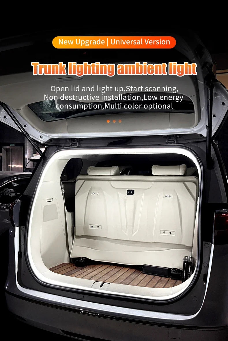 Car high brightness trunk lighting ambient light interior decoration LED wiring free automatic sensing tailgate light strip