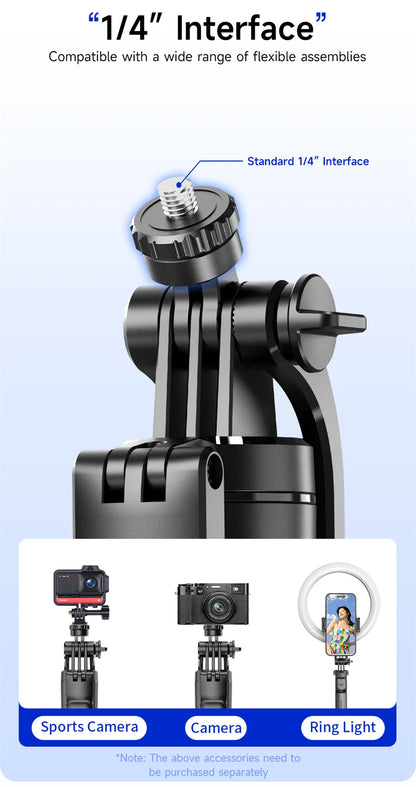 MEUYAG Trípode para palo selfie con luz de relleno monopié de 1708 mm de largo, control remoto Bluetooth, 360 °   Rotación, Interfaz 1/4, para teléfono móvil