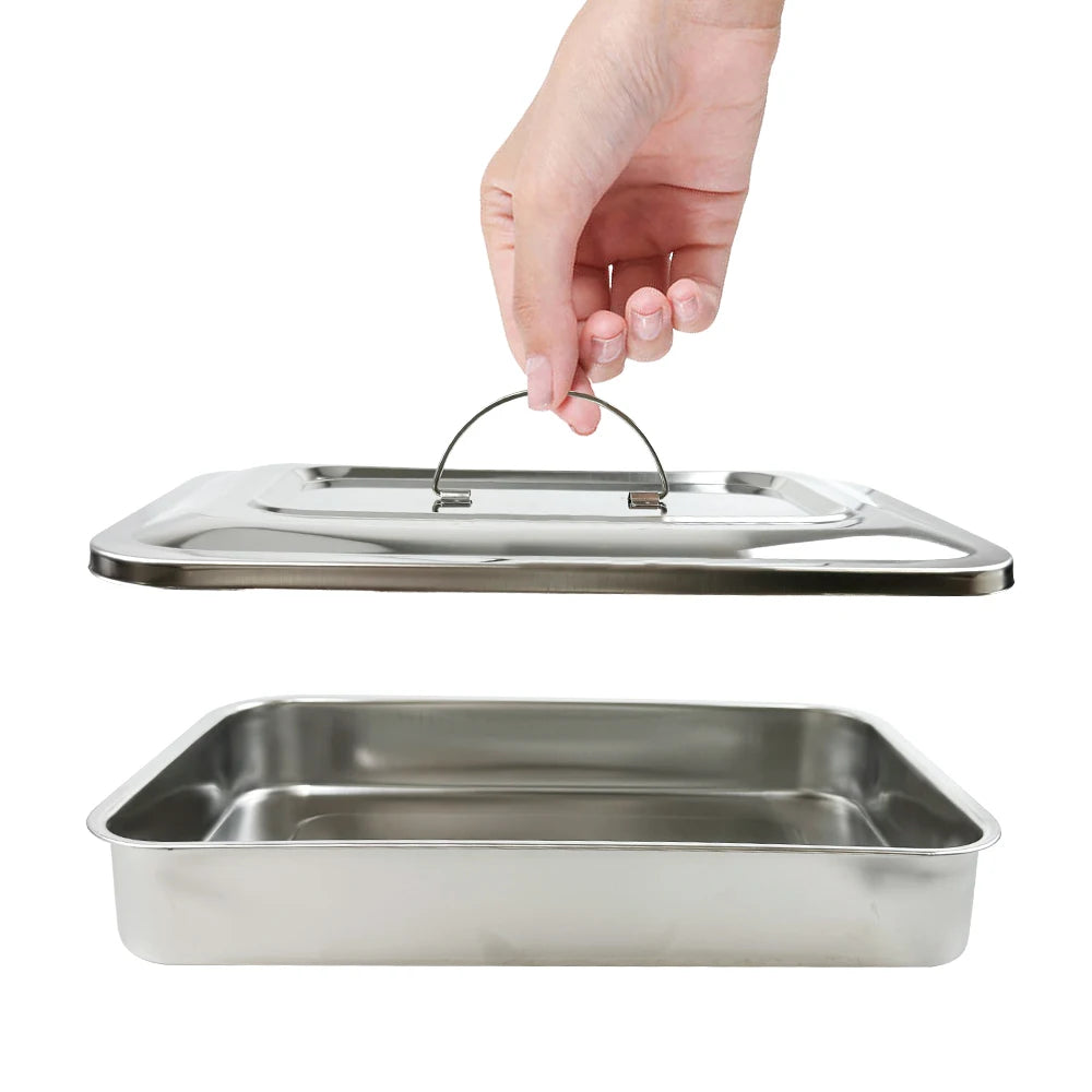 Bandeja Dental con tapa, caja de desinfección de acero inoxidable, caja de almacenamiento de instrumentos médicos quirúrgicos para odontología, contenedor de esterilización