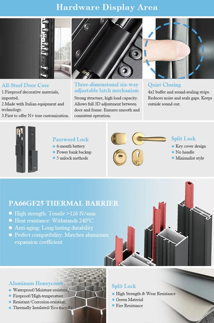 Modern Aluminum Front Door with Frosted Glass, High-Security Exterior Entry Door, Custom Design for Residential Villa