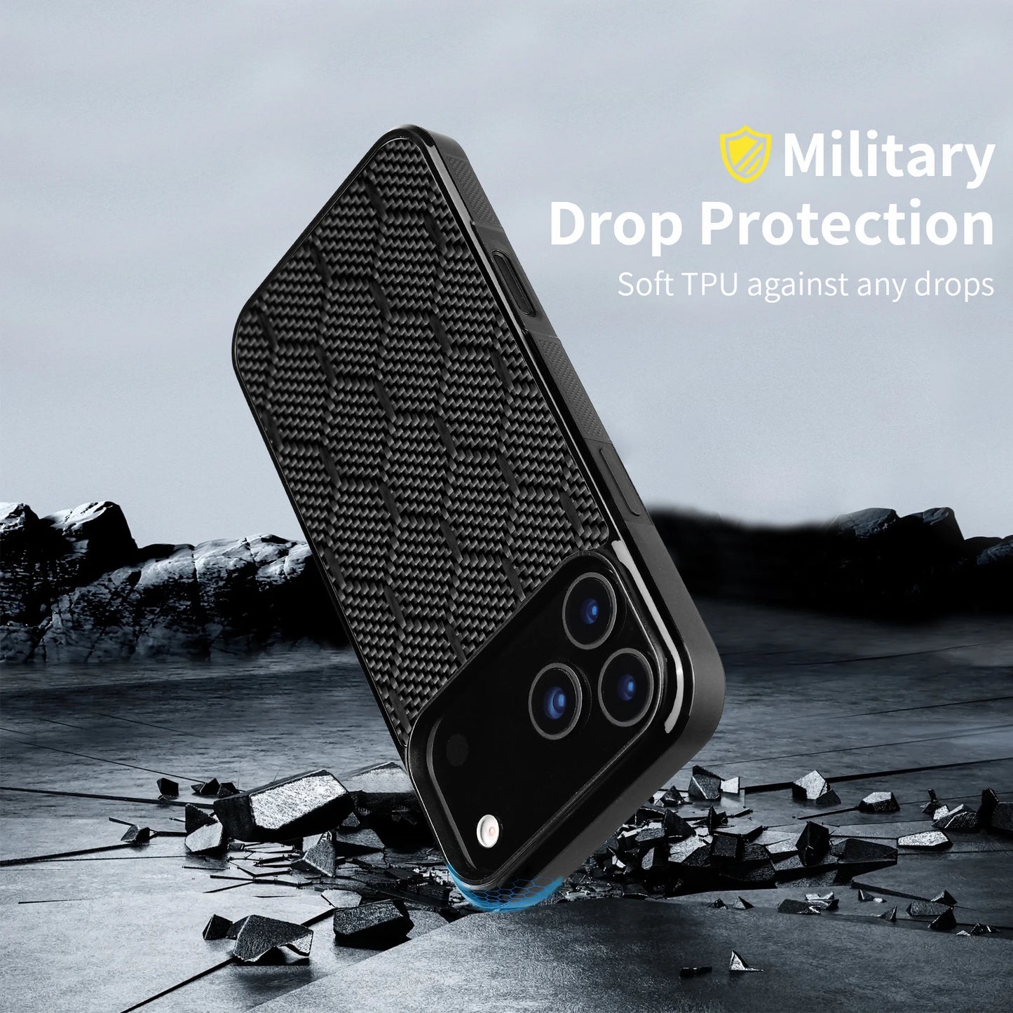 Shockproof Armor Cover - Carbon Fiber Magnetic Case With Honeycomb Block Texture for iPhone 11 12 13 14 15 16 17 Air Pro Max