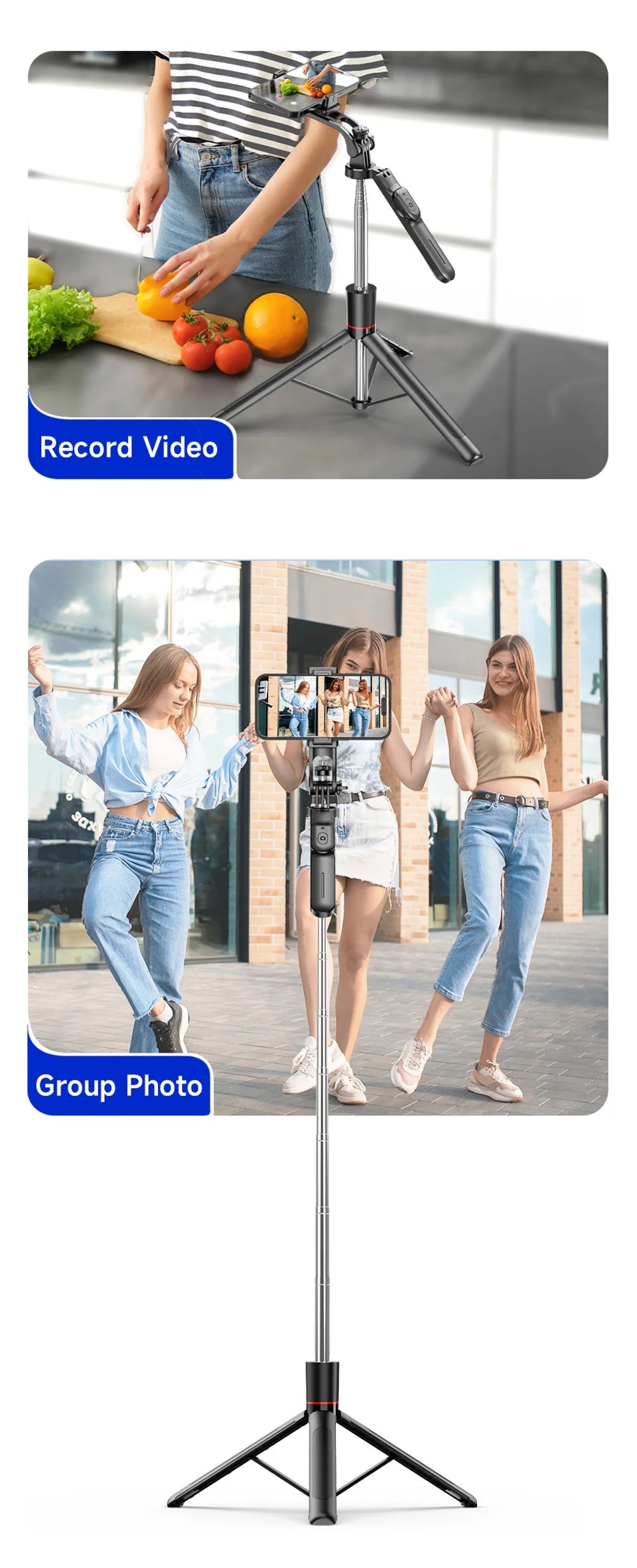 MEUYAG Selfie Stick Tripod 1708mm Long Monopod with Fill Light Bluetooth Remote 360° Rotation 1/4 Interface for Mobile Phones