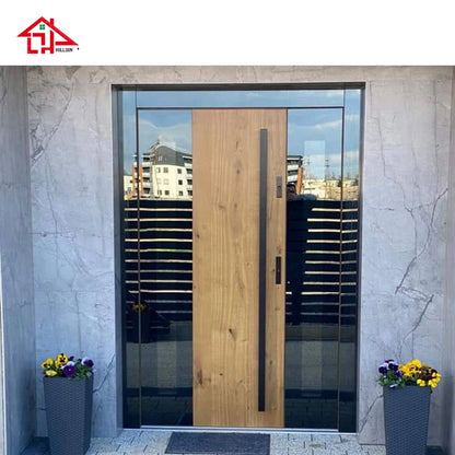 Modern Aluminum Front Door with Frosted Glass, High-Security Exterior Entry Door, Custom Design for Residential Villa