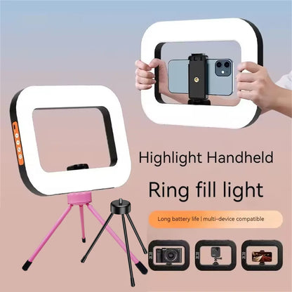 Roreta Handheld LED Ring Light Rechargeable Portable Selfie Fill Light for Mobile Phone Live Broadcast Photography Desktop Rabbit Cage