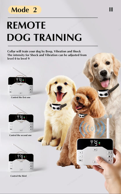 2 In 1 Electric Pet Wireless Fence Dog Training Collar Anti Runaway Up to 3 Dogs Outdoor Pet Containment Rechargeable System