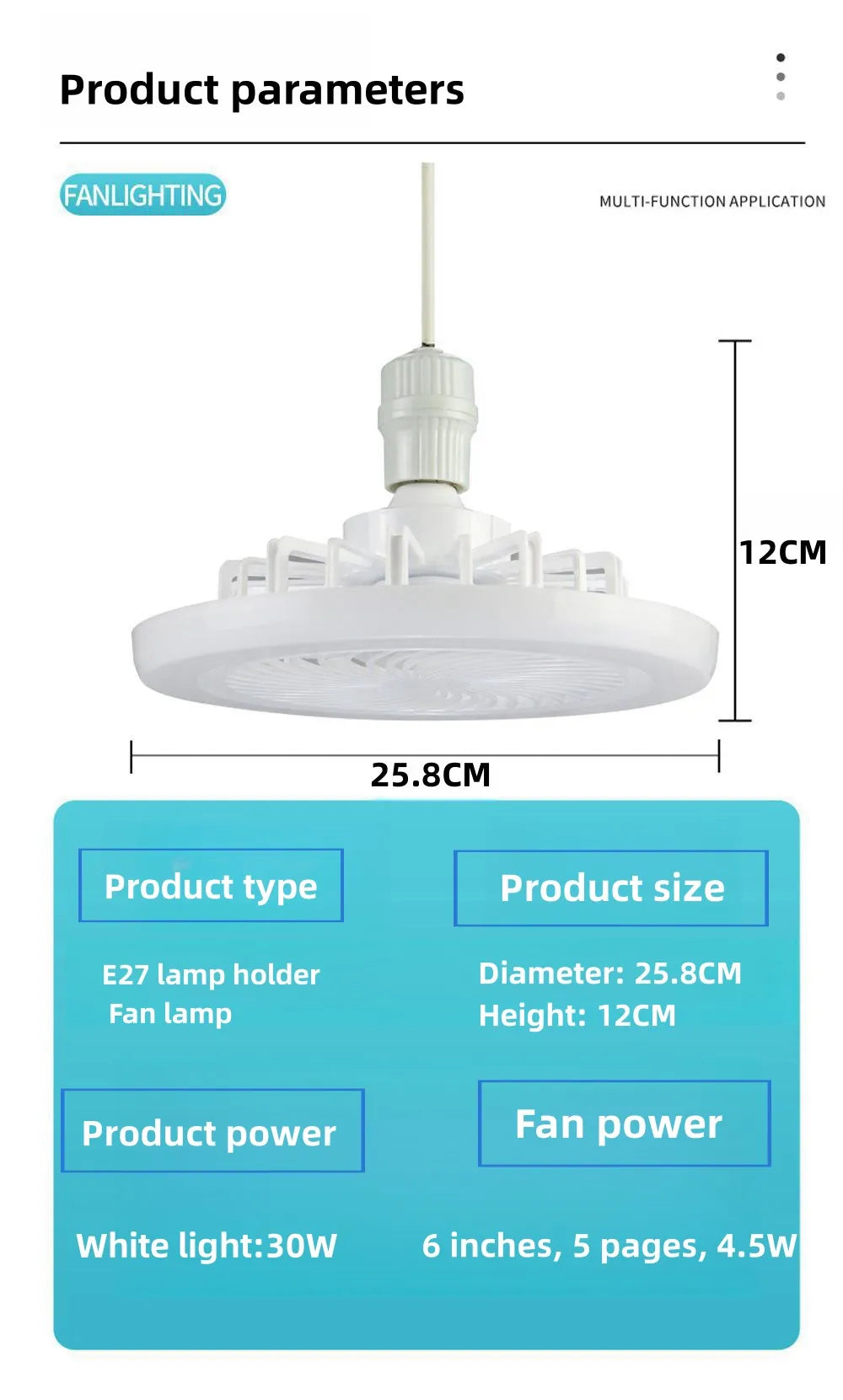 Smart 3-in-1 Ceiling Fan with Remote Control Lighting Lamp E27 Converter Base 85-265V Lighting Base for Bedroom and Living Room