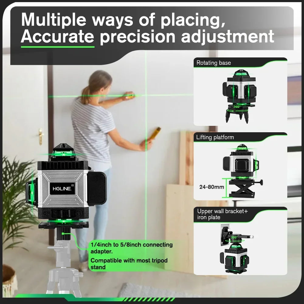 HGLINE Professional 16 Lines Laser Level With APP Remote Control Selfleveling 360° Horizontal And Vertical Laser Level