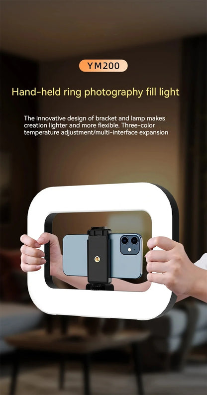 Roreta Handheld LED Ring Light Rechargeable Portable Selfie Fill Light for Mobile Phone Live Broadcast Photography Desktop Rabbit Cage