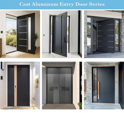 Modern Aluminum Front Door with Frosted Glass, High-Security Exterior Entry Door, Custom Design for Residential Villa