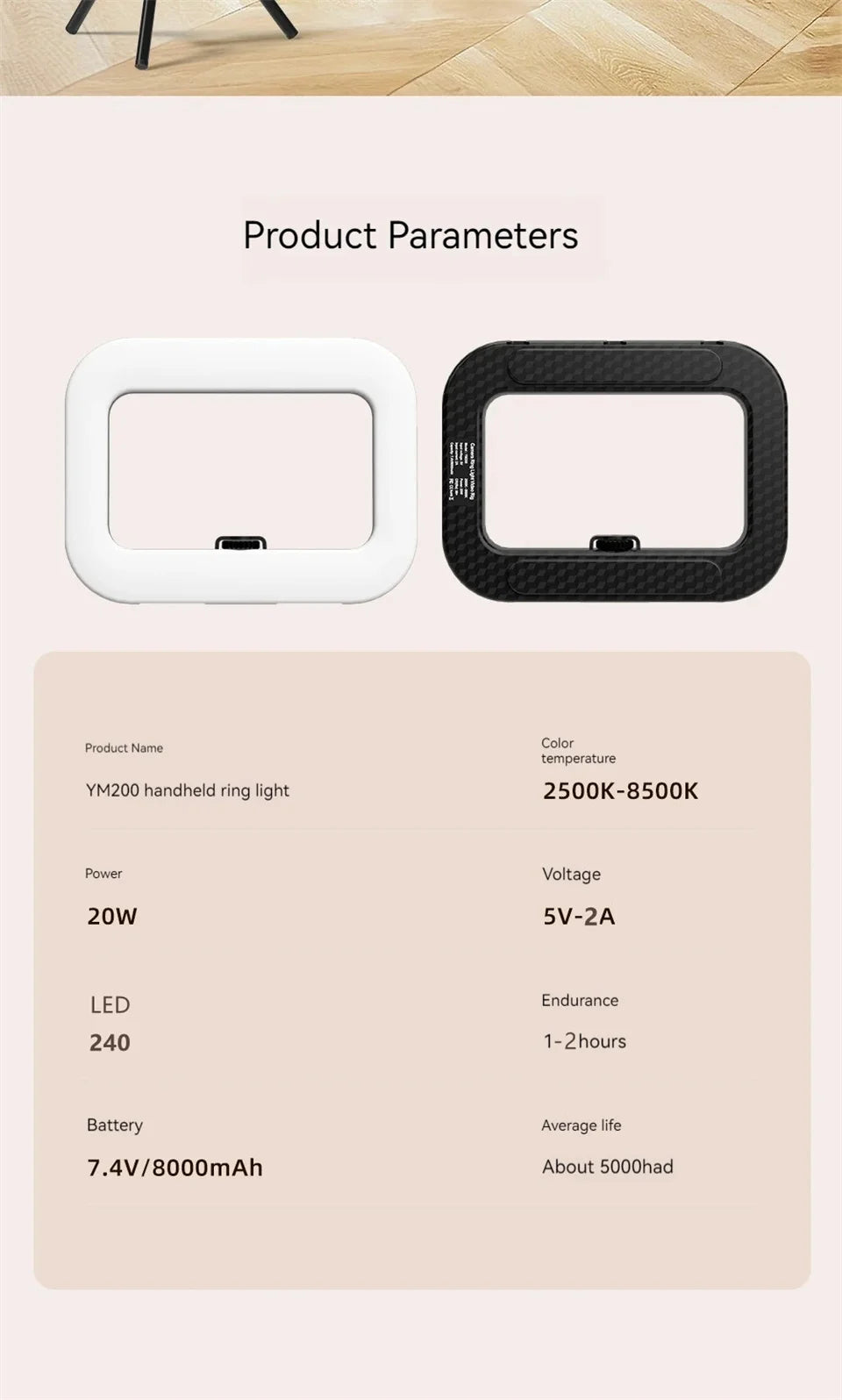 Roreta Handheld LED Ring Light Rechargeable Portable Selfie Fill Light for Mobile Phone Live Broadcast Photography Desktop Rabbit Cage