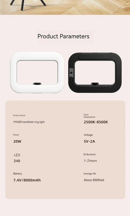 Roreta Handheld LED Ring Light Rechargeable Portable Selfie Fill Light for Mobile Phone Live Broadcast Photography Desktop Rabbit Cage