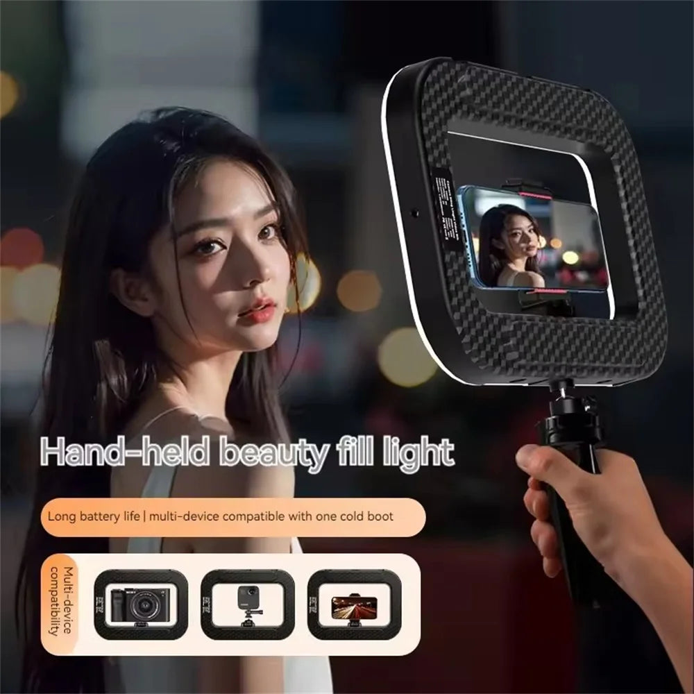 Roreta Handheld LED Ring Light Rechargeable Portable Selfie Fill Light for Mobile Phone Live Broadcast Photography Desktop Rabbit Cage